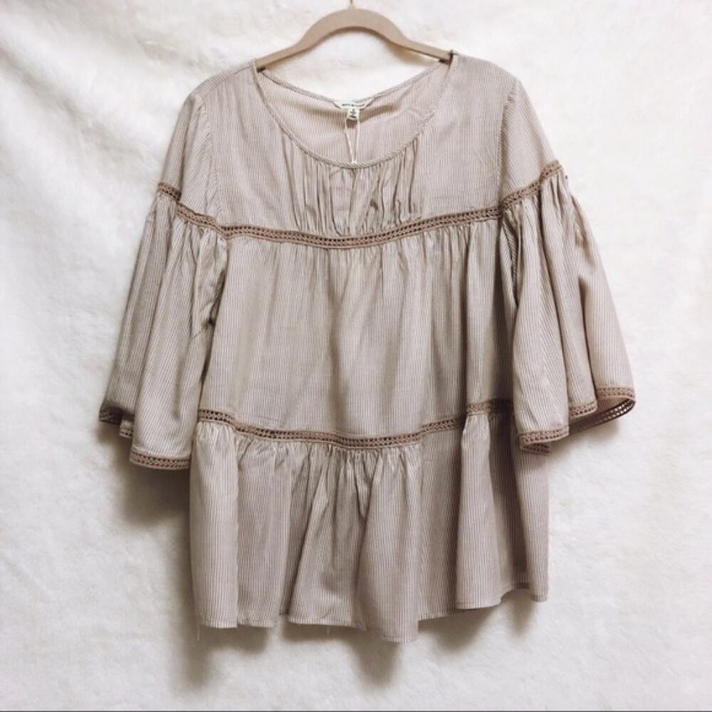 Max Studio Light Tan and White Striped Shirt